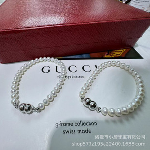 Natural Pearl 5-6MM Lucky Gourd Magnetic Buckle Bracelet Close Round S925 Sterling Silver Accessories Easy to Wear with One Hand