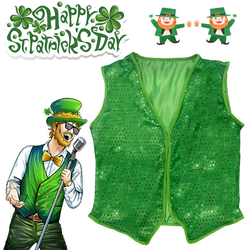 Irish Clothing St. Patrick's Day Shamrock Sequin Vest Party Outfit Popular in Southeast Asia Festivals
