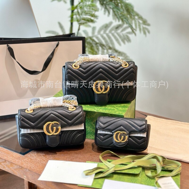 High Version g Family Marmont Chain Bag Marmont Double g Classic Cowhide Fashion Single Shoulder Crossbody Bag Versatile Women's Bag