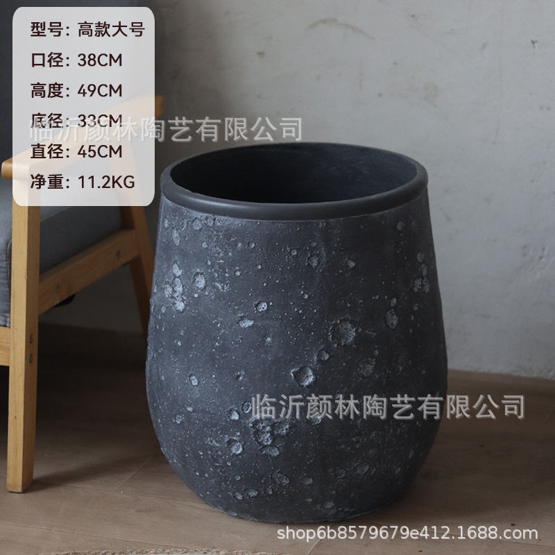 Nórdico negro gris magnesio maceta de barro para el hogar de la decoración de la sala de estar maceta verde al aire libre simple maceta de gran boca