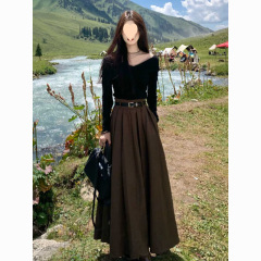 复装半身裙女秋冬2025新款高腰显瘦口袋百褶裙大摆字长裙子