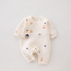 新生嬰兒衣服春秋冬季保暖純棉無骨空氣棉和尚服滿月寶寶夾棉哈衣