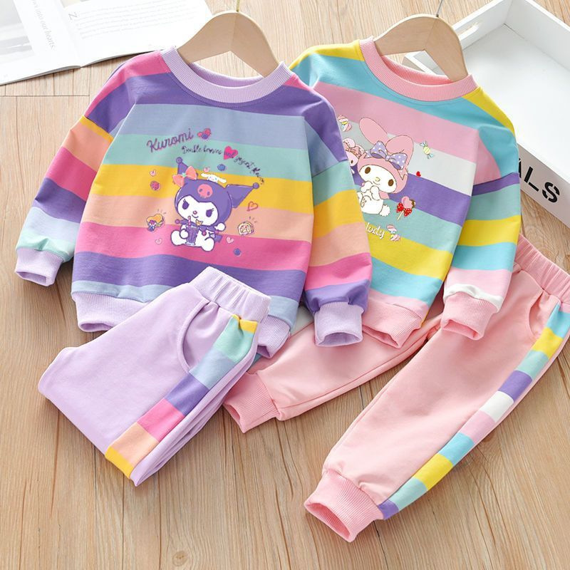 Girls Kuromi Rainbow Suit 2024 Melody Baby Girl Spring and Autumn New Children's Suit Two-Piece Trendy Set
