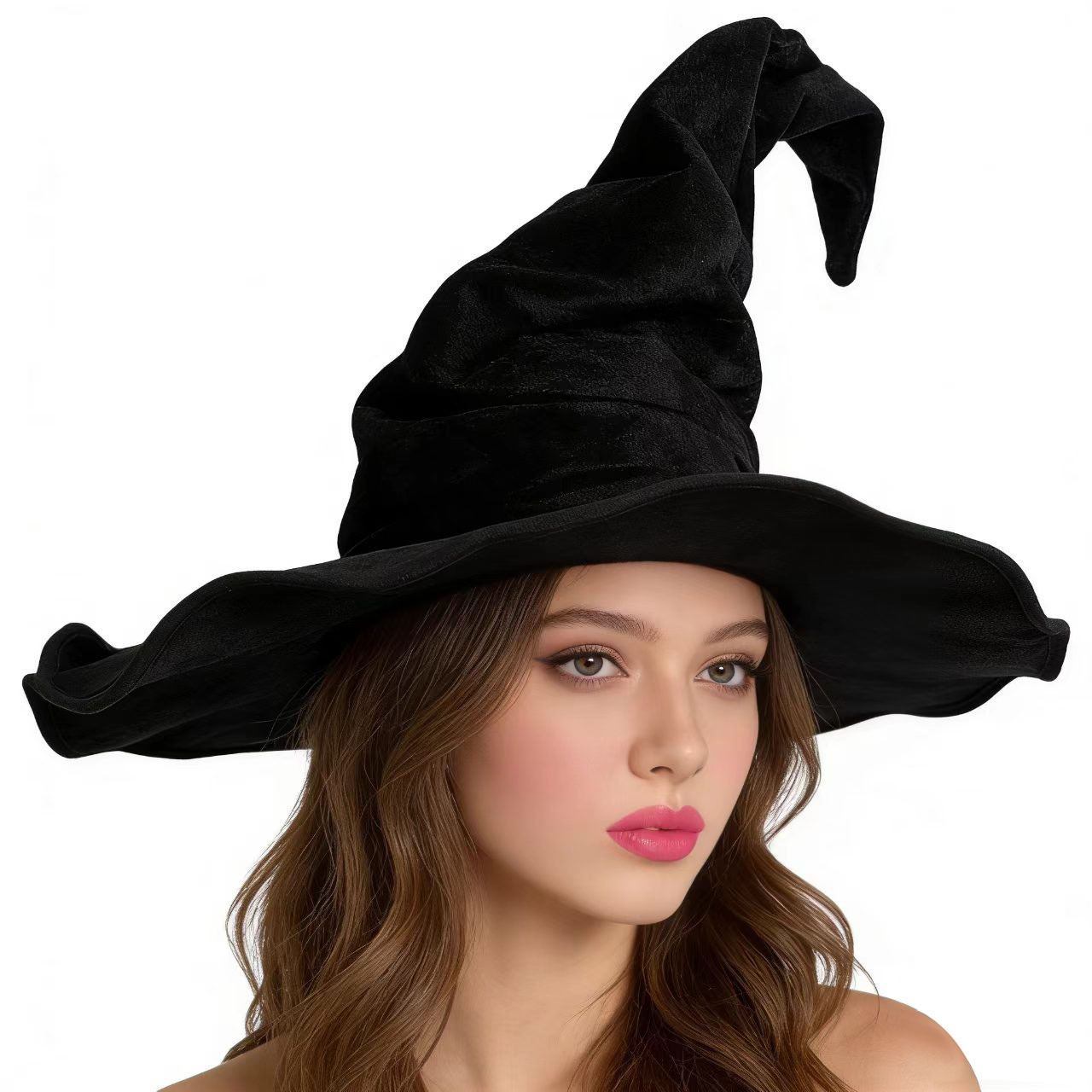 Sombreros de bruja de Halloween transfronterizos maquillaje accesorios de ropa sombrero de bruja plegado sombrero de peluche sombrero de bruja torcido sombrero de bruja