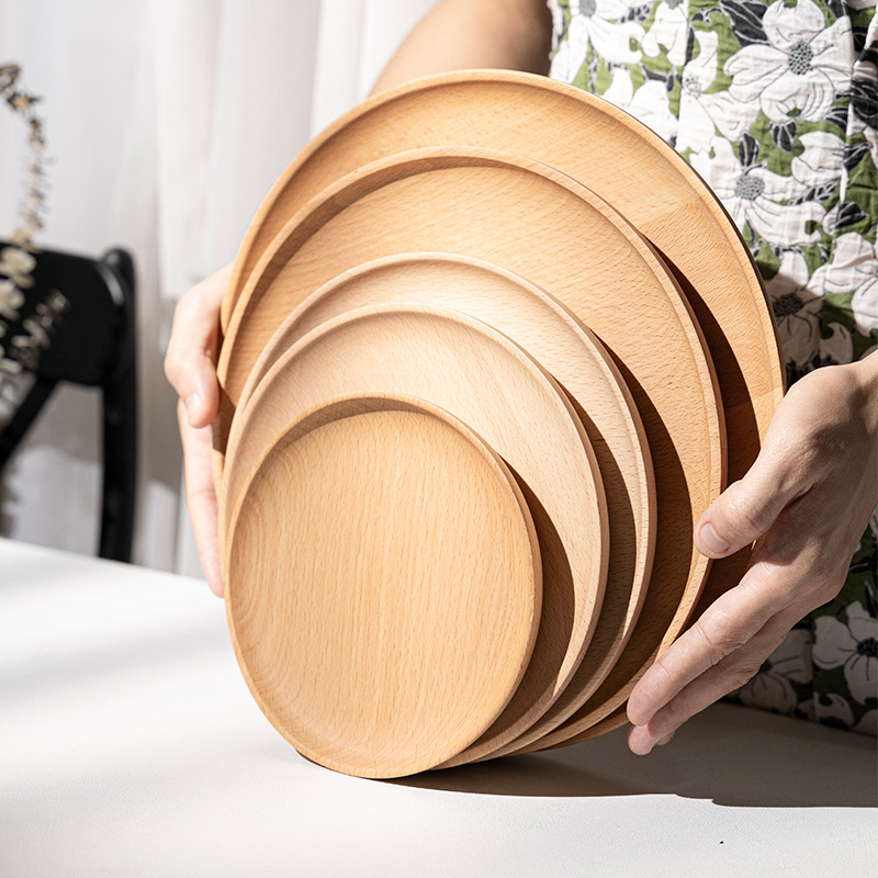 Beech disc round plate Japanese style wooden tableware wooden fruit snack snack tray home nut tray wholesale