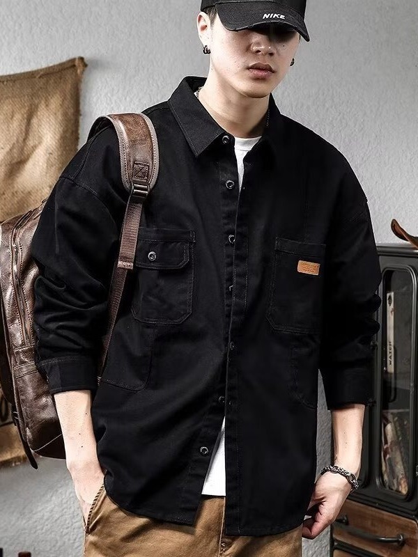American-style retro workwear shirt men's long-sleeved loose tough guy hunting jacket coach clip spring and autumn winter coat top