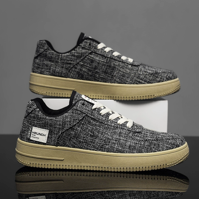 Мужская обувь 2024 новый летний дышащий тренд дикие повседневные туфли на толстой подошве мужские льняные холст спортивные туфли