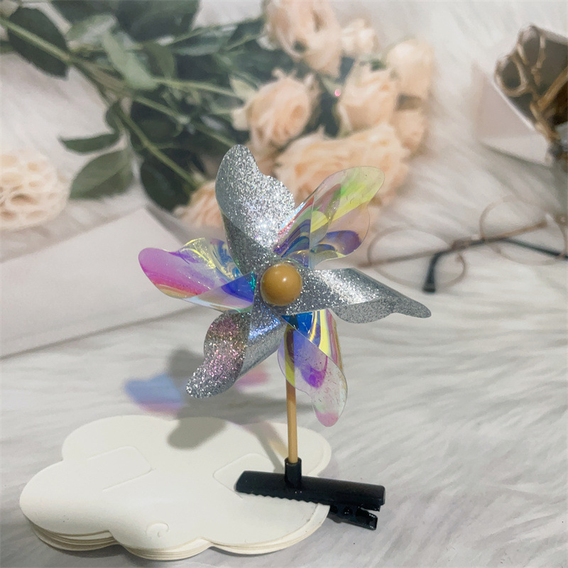 더블 실버 여섯 잎 풍차 머리핀