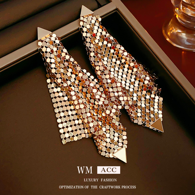 Silver Needle Geometric Sequin Tassel Earrings For Women Fashion_voghion.com