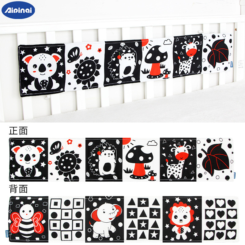 Aipinqi nueva llegada bebé blanco y negro serie cubierta de la cama libro bebé educación temprana puede morder juguetes cubierta de la cama libro