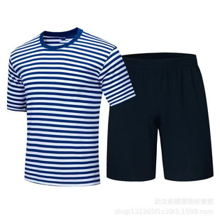 Short-sleeved fitness training suit suit short-sleeved shorts summer fitness suit sports short-sleeved top striped t-shirt men's wholesale
