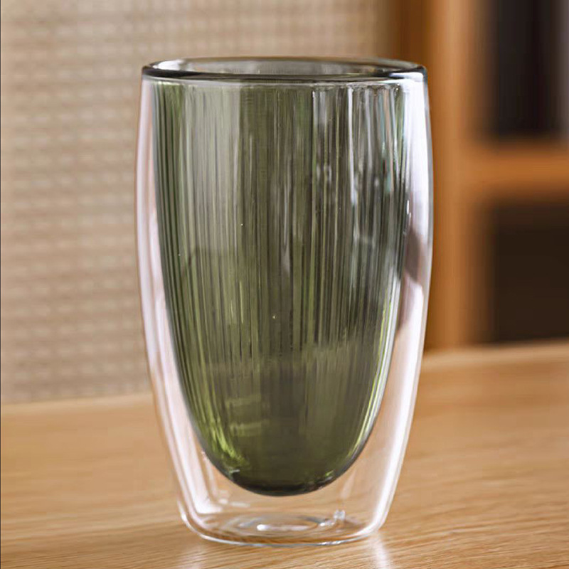 Colorido de doble capa Taza de borosilicato a rayas taza de vidrio transparente taza de agua desayuno bebida jugo Taza de leche taza de café
