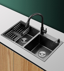 304 Stainless Steel Nano Sink, Double-Bowl Kitchen Basin, Black, Large Household Dishwashing Sink—Undermount Installation, Other Features