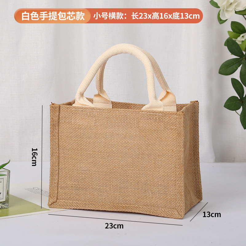 En stock bolsa de lino logotipo imprimible yute bolso de compras Muji en blanco DIY bolso de yute pintado a mano
