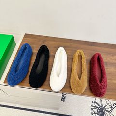 高版小众新款ANN SW BV羊羔毛单鞋女外穿平底毛毛鞋一脚蹬乐福鞋