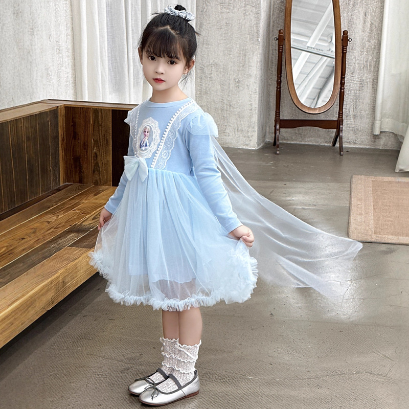 Cloak Elsa Girls Princess Dress 2025 Autumn New Little Girl Elsa's Glowing Dress