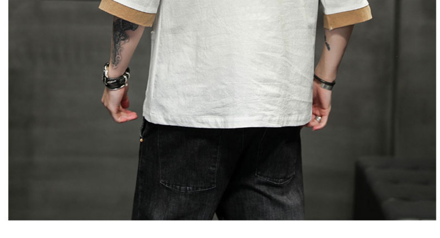 2024 Summer Chinese cotton linen short sleeved men's Tang embroidery Han style loose China-Chic shirt men_autovado.com