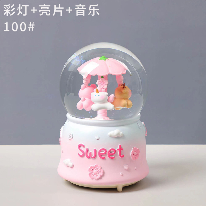 Pequeño libro rojo estilo caliente perro de orejas grandes bola de cristal caja de música nieve brillante niña dormitorio decoración de escritorio regalo