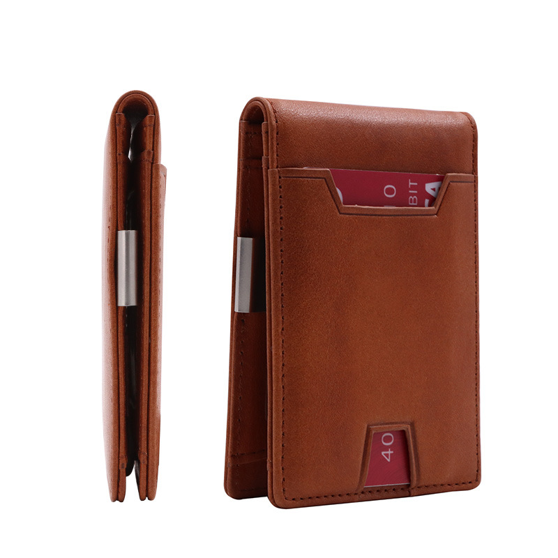 跨境新款真皮耐磨皮卡夹 RFID卡包多卡位薄款男士卡槽钱包美金夹