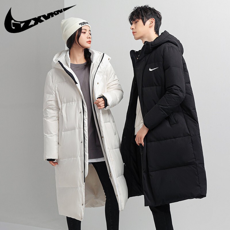 2024 trendy winter new men's and women's couples down jacket casual long knee-length hooded thick warm