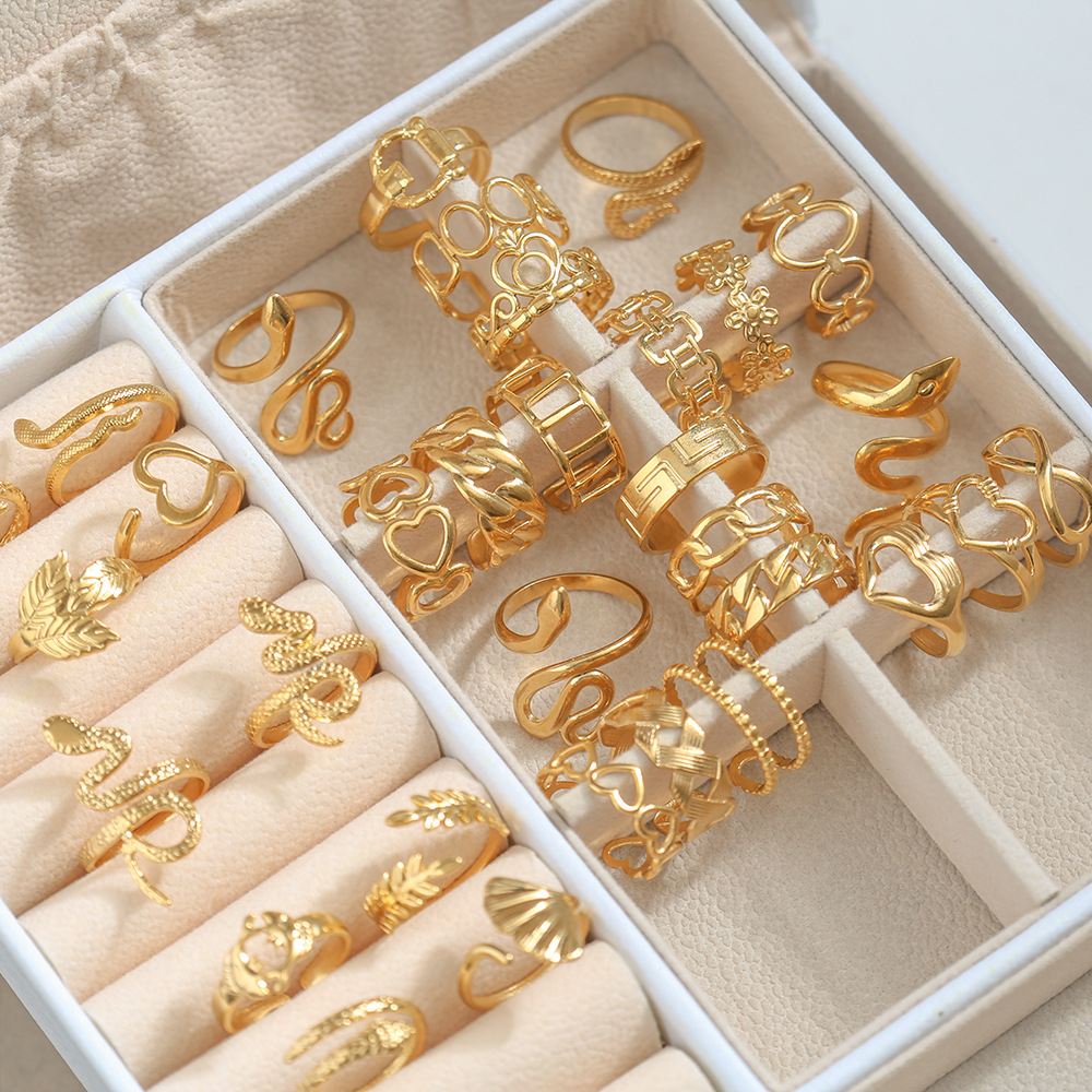 Simple Style Leaves Snake Titanium Steel Plating Open Ring 1 Piece