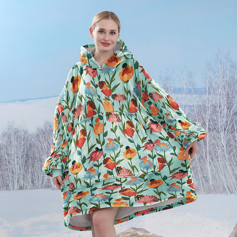 Pijamas transfronterizos engrosados de doble capa perezoso puede usar manta perezosa de franela perezoso con capucha pijamas de doble capa perezoso desgaste exterior