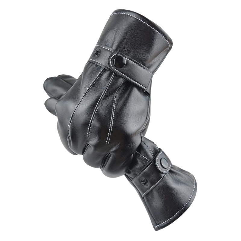 Зимние мужские классические кожаные перчатки с тремя линями, Сверхмягкие теплые перчатки на флисовой подкладке, перчатки с эластичной пряжкой из полиуретана