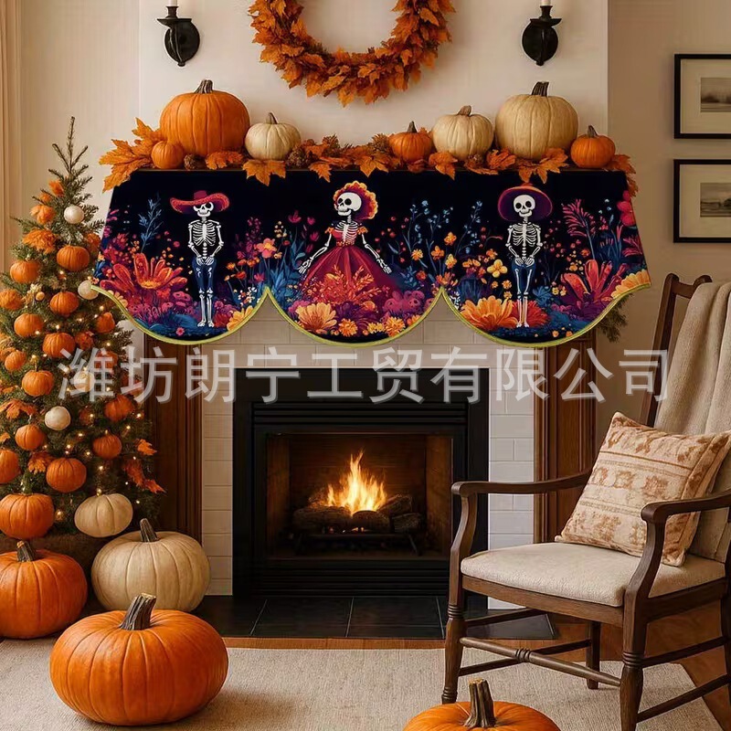 2026 New Day of the Dead Skull Floral Fireplace Cover for Living Room and Kitchen, Halloween Fireplace Scarf 2026 New Day of the Dead Skull Floral Fireplace Cover for Living Room and Kitchen, Halloween Fireplace Scarf