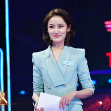 明星同款西装套装春秋高端播音正装浅蓝色职业显瘦西服短袖