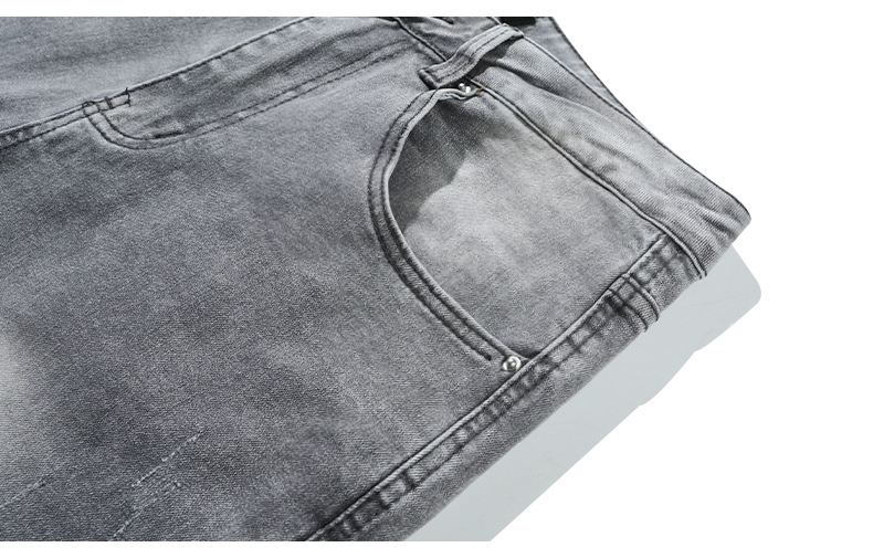 2023 Spring/Summer new solid-color jeans for men, washed light gray distressed pants with frayed edges, American straight-leg pants pic 26