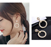 South Korean fashionable goods, silver needle, long retro metal earrings from pearl, silver 925 sample