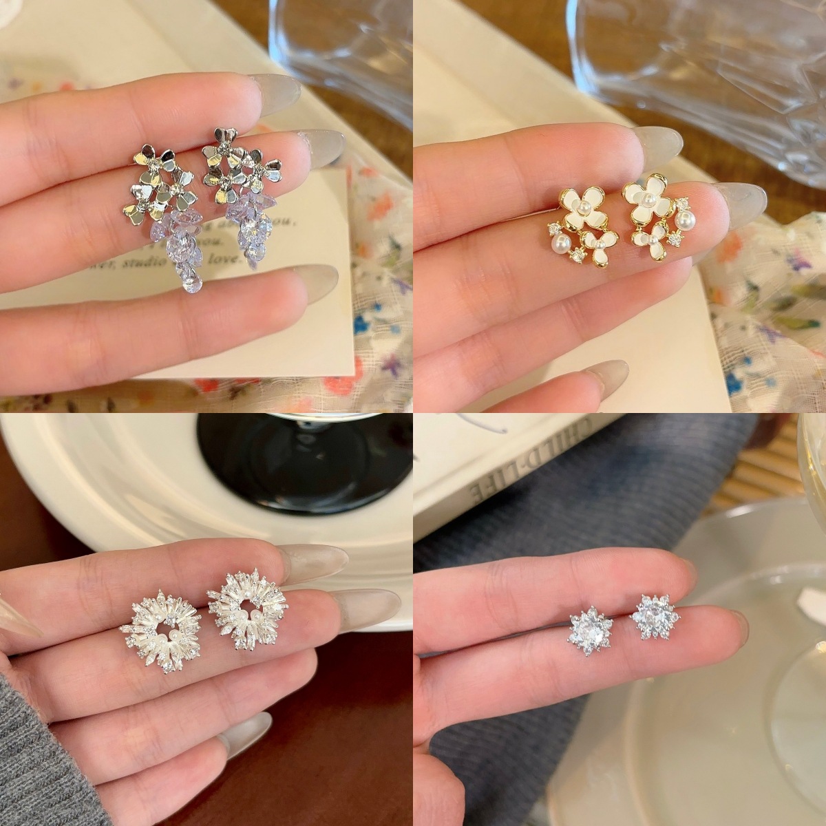 韩系超闪精致锆石耳环轻奢高级感蚊香盘耳夹女无耳洞耳钉耳饰批发