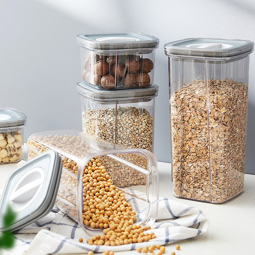 PET thickened moisture-proof sealed jar kitchen transparent square grain storage jar can be stacked with snacks and dried fruit preservation boxes