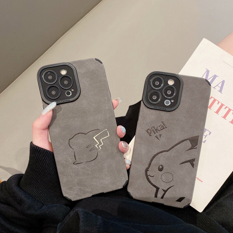 Suitable for iPhone 17 Pro Max Phone Case, 13 Suede Leather Apple 15 Plus Skin-Feel Case, 11/X/7P Pikachu