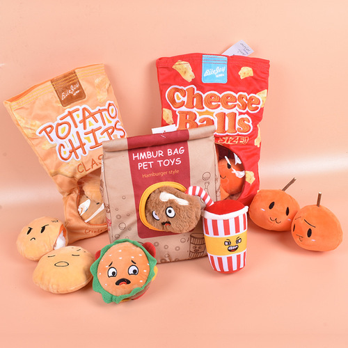 Dog toys, plush, sound-resistant, bite-resistant and molar-resistant, self-pleasure and boredom-relieving toy set, ringing paper, simulated food hiding toy