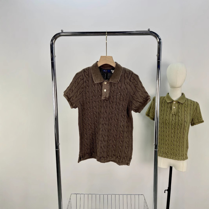 RL25新型馬標刺繍折り襟大麻花水磨は古い復古POLOニット純綿修身半袖を作ります。|undefined
