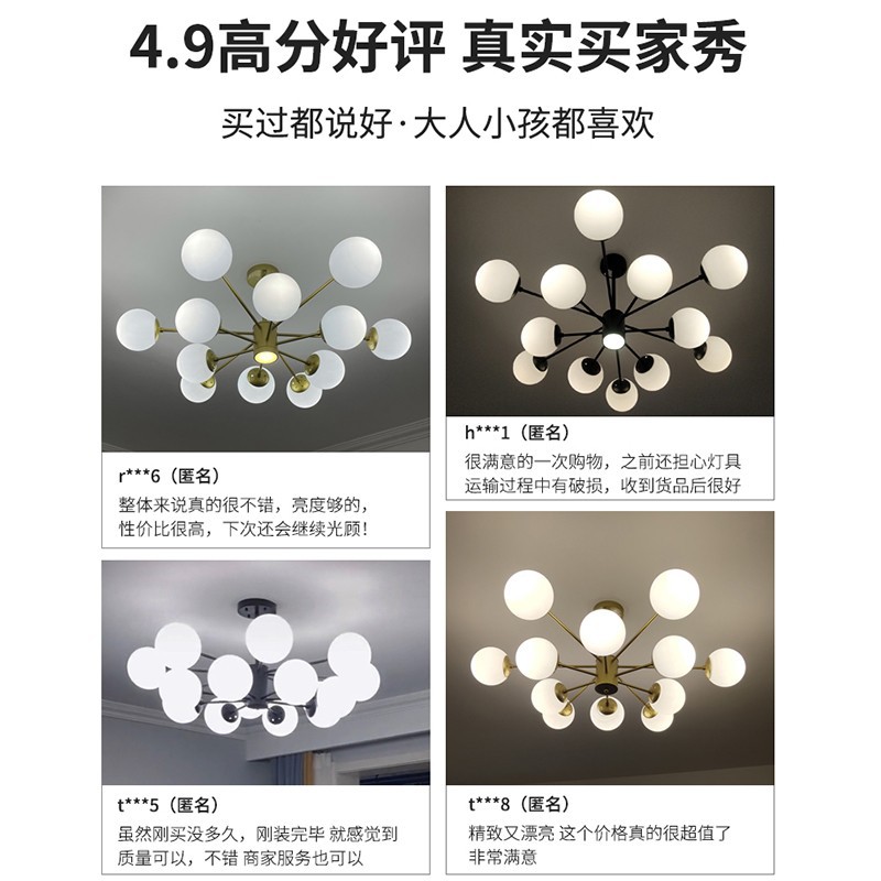 Nordic Living Room Chandelier Creative Minimalist Modern Living Room Lamp Bedroom Dining Room Chandelier Cross-border Magic Bean Molecular Lamp