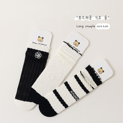 2024年新款女童春夏韓系花邊小腿襪兒童花朵刺繡春季中長筒襪子