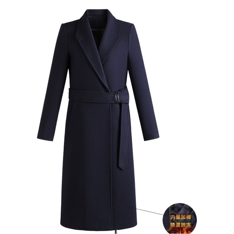 Серое шерстяное пальто женское 2023 новый осенне-зимний темперамент в длинном поясе с хлопковым Шерстяным Пальто