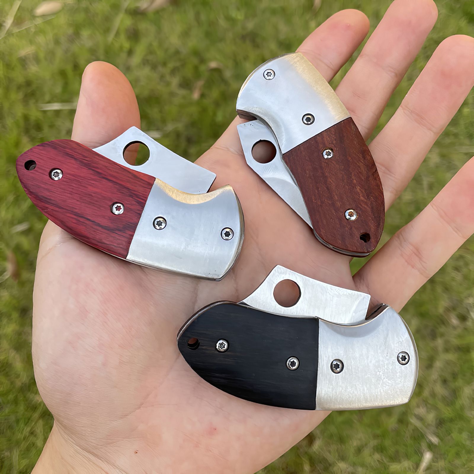 小装甲木柄无锁户外折叠刀带挂孔钥匙扣多功能随身便携拆快递小刀