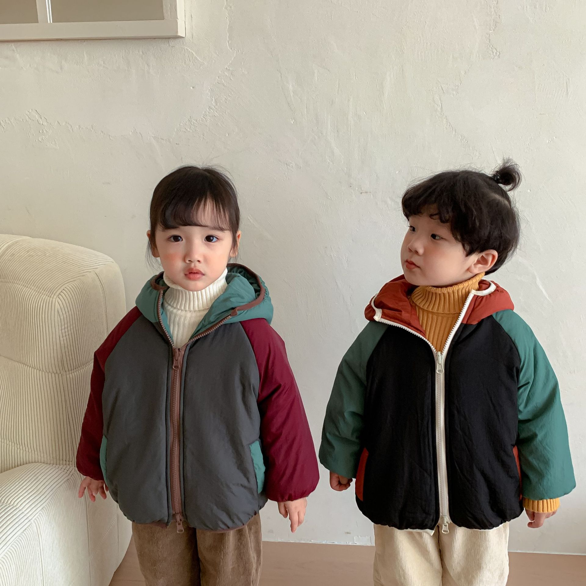 Children's cotton-padded clothes on both sides thick cotton-padded men's children's clothing winter girls cotton-padded jacket 2024 new baby cotton-padded jacket coat