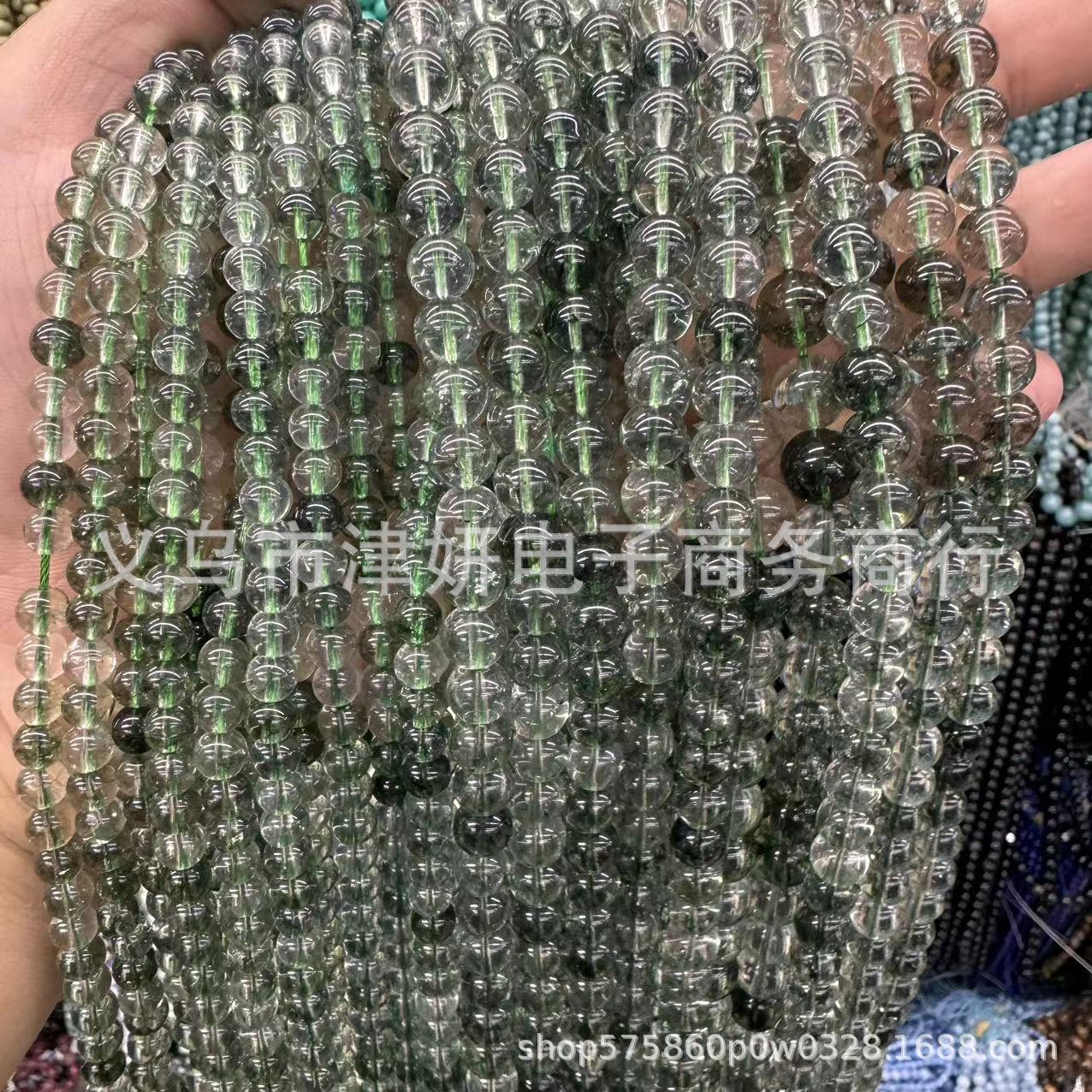 高品质合成K9绿幽灵水晶圆珠爆花水晶散珠diy饰品配件珠批发