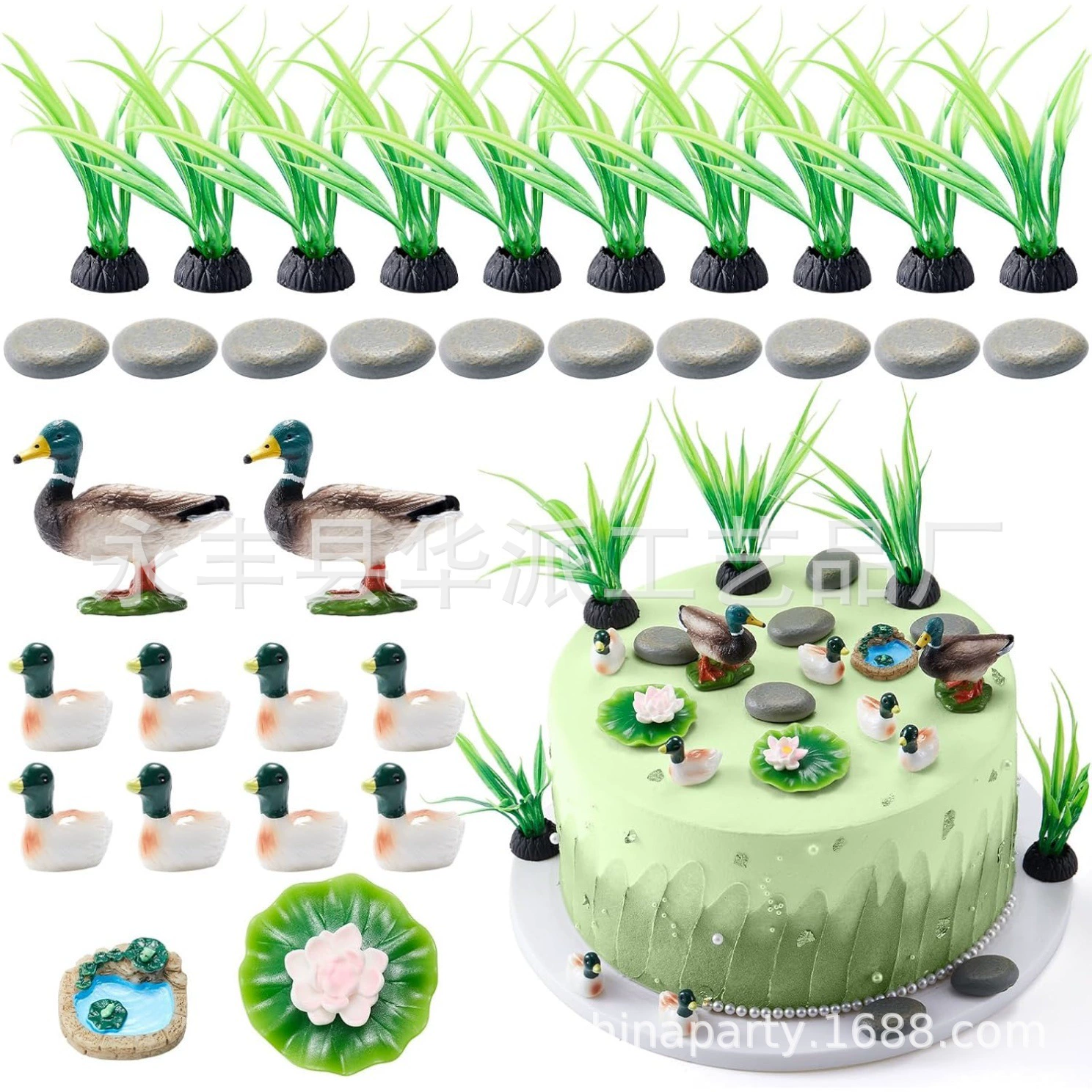 Украшение для торта Lucky Duck на тему вечеринки, водоросли, лотос, украшение для торта на день рождения, реквизит для фотосессии