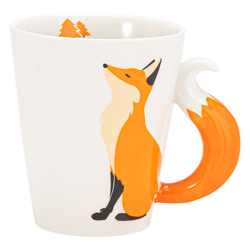 Taza de cerámica creativa transfronteriza cuidadosamente seleccionada, taza bonita de dibujos animados, taza de cerámica con relieve tridimensional de zorro, regalo de graduación