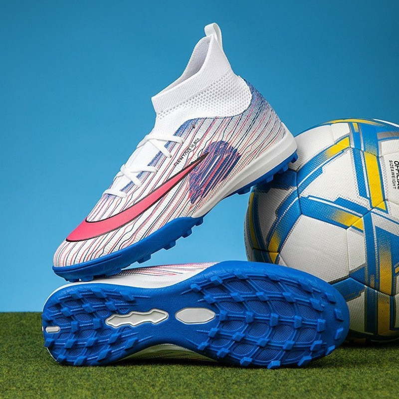 Zapatos de Fútbol de Caña Alta con Tacos TF para Niños de Cuero PU y TPU, Ligero, para Césped Artificial