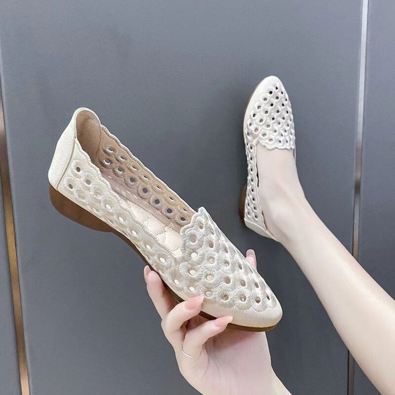 2022 Summer New Embroidered Hollow Ox-tendon-soled Casual Small Single-layer Shoes Fashionable Korean Style Retro sneaker Internet Celebrant