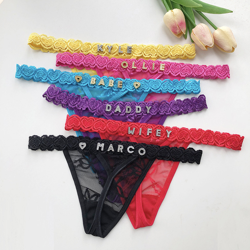 Cross Border Lace Custom Panties T Pants Personalized Body Jewelry Rhinestone Alphabet thong Women T-back Cross Border Lace Custom Panties T Pants Personalized Body Jewelry Rhinestone Alphabet thong Women T-back
