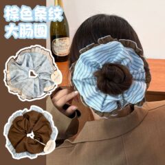 甜美撞色系花边大肠发圈少女格纹复古发绳高级感气质马尾发饰批发