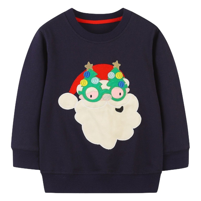 Sudadera de otoño estilo europeo y americano para niños, jersey de manga larga para niños pequeños, sudadera con cuello redondo y bordado de Papá Noel para niños
