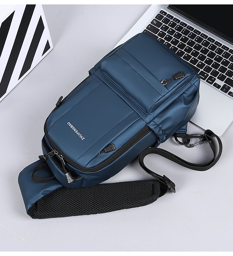Customized men's business chest bag, trendy casual cycling backpack, lightweight large-capacity single-shoulder bag, simple crossbody bag undefined